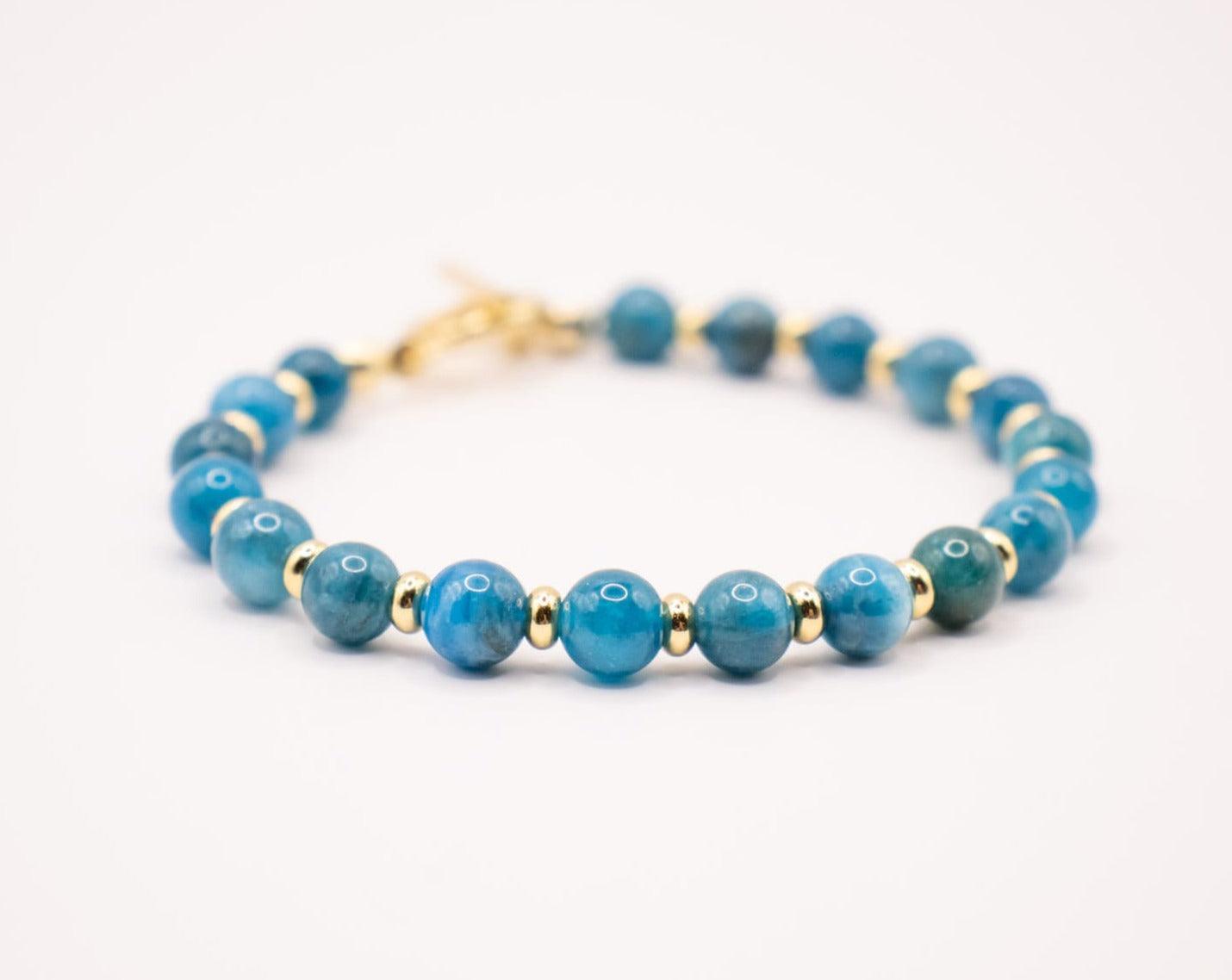 Bracelet en Apatite bleue et plaqué Or 18 et 24 carats