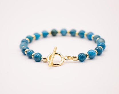 Bracelet en Apatite bleue et plaqué Or 18 et 24 carats