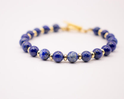 Bracelet en Lapis-Lazuli et acier inoxydable plaqué Or 18 carats