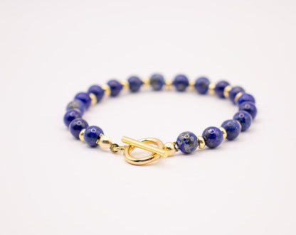 Bracelet en Lapis-Lazuli et acier inoxydable plaqué Or 18 carats