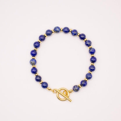 Bracelet en Lapis-Lazuli et acier inoxydable plaqué Or 18 carats